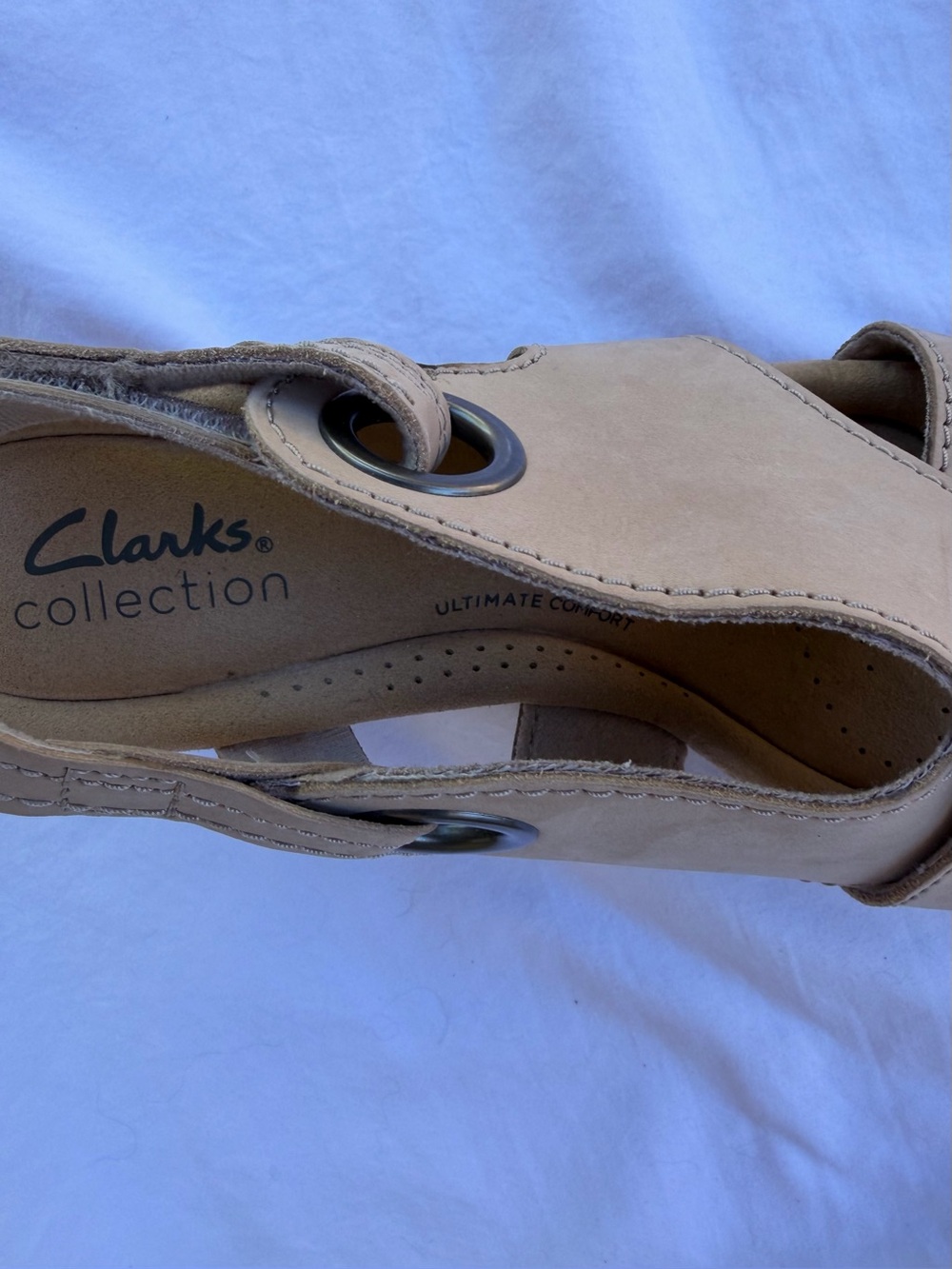 Clarks Collection Leather Back- Velcro Strap Wedges Giselle Loop Natural Sz 8 - Picture 9 of 10